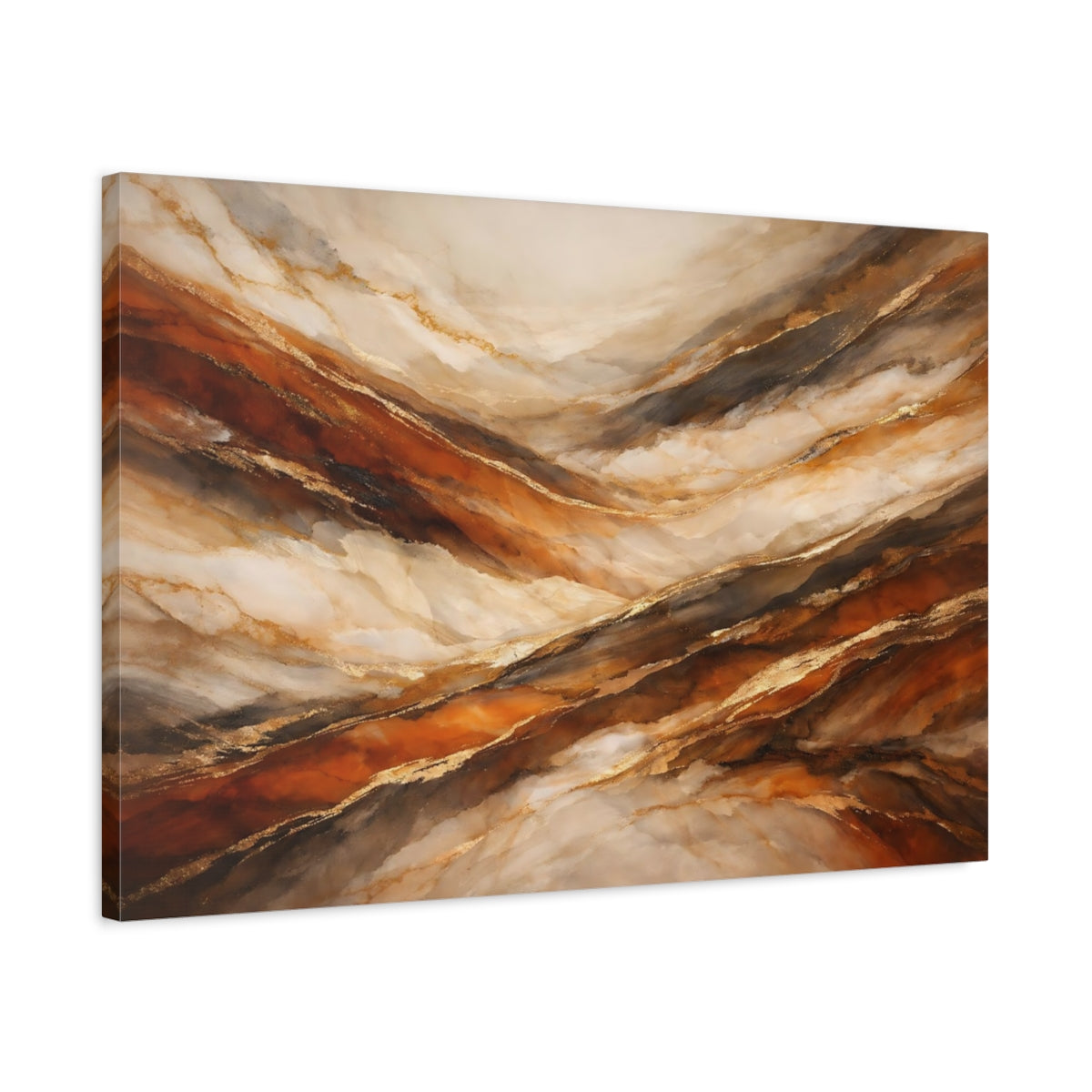 Side Mockup 2. Abstract Marble Texture Brown Gold Marble shown as stretched canvas wall art