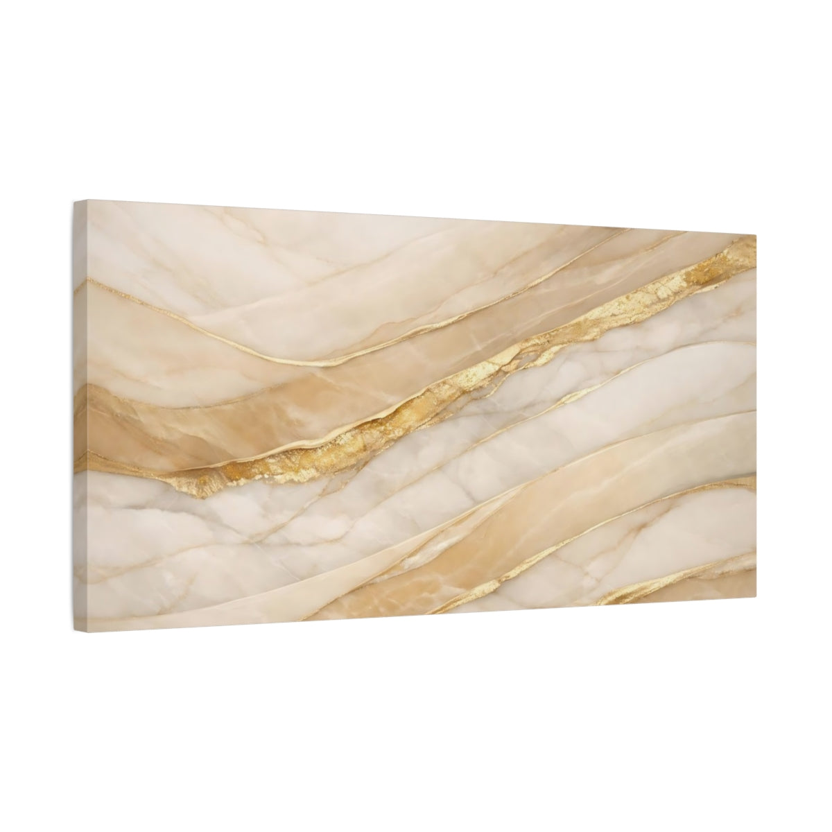 Side Mockup 2. Abstract Marble Texture Gold And White Marble shown as stretched canvas wall art