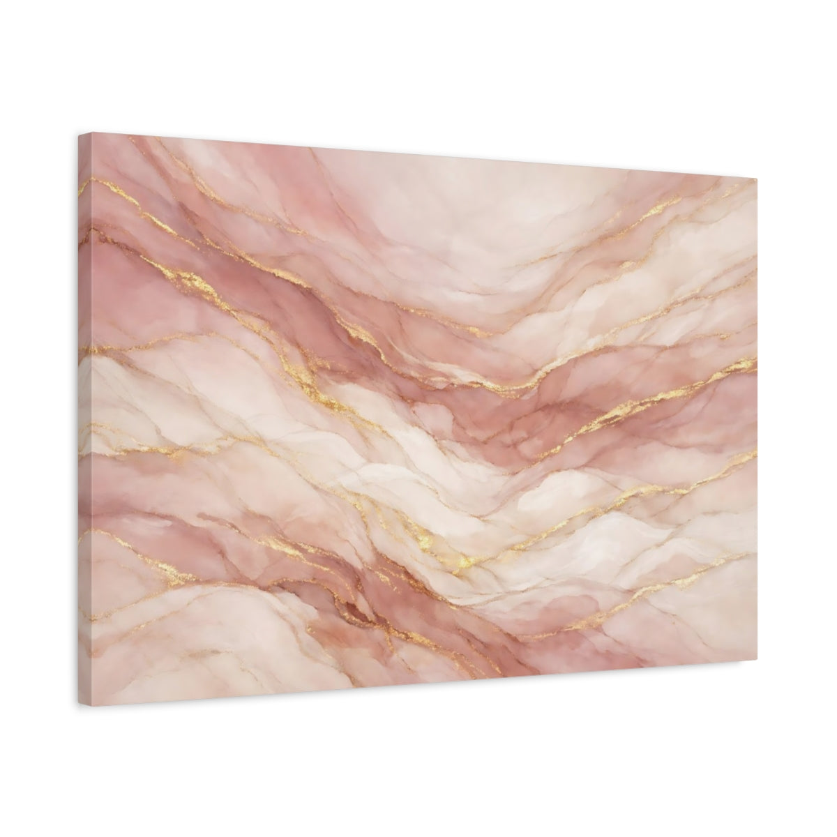 Side Mockup 2. Abstract Marble Texture Pink And Gold shown as stretched canvas wall art