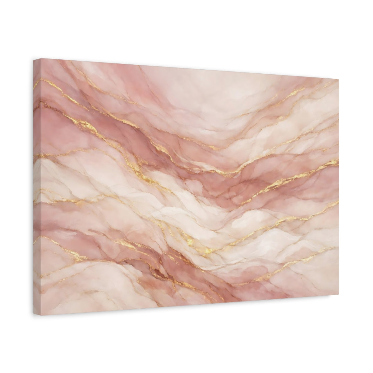 Side Mockup 3. Abstract Marble Texture Pink And Gold shown as stretched canvas wall art