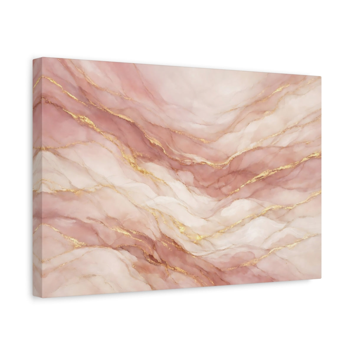 Side Mockup 4. Abstract Marble Texture Pink And Gold shown as stretched canvas wall art