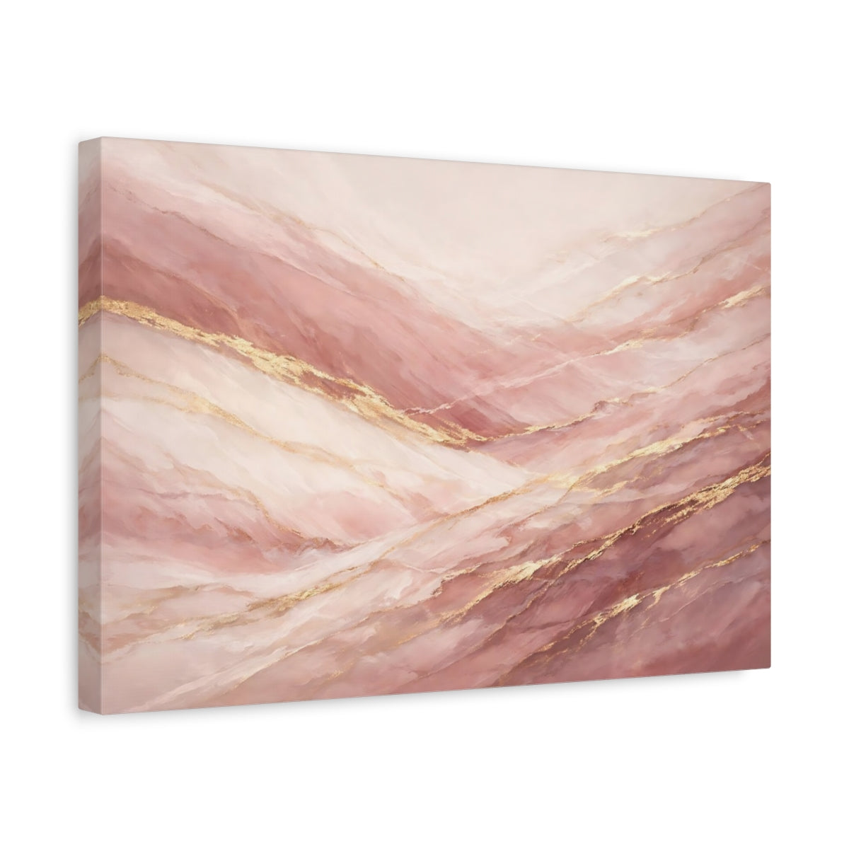 Side Mockup 4. Abstract Marble Veins Pink And Gold shown as stretched canvas wall art