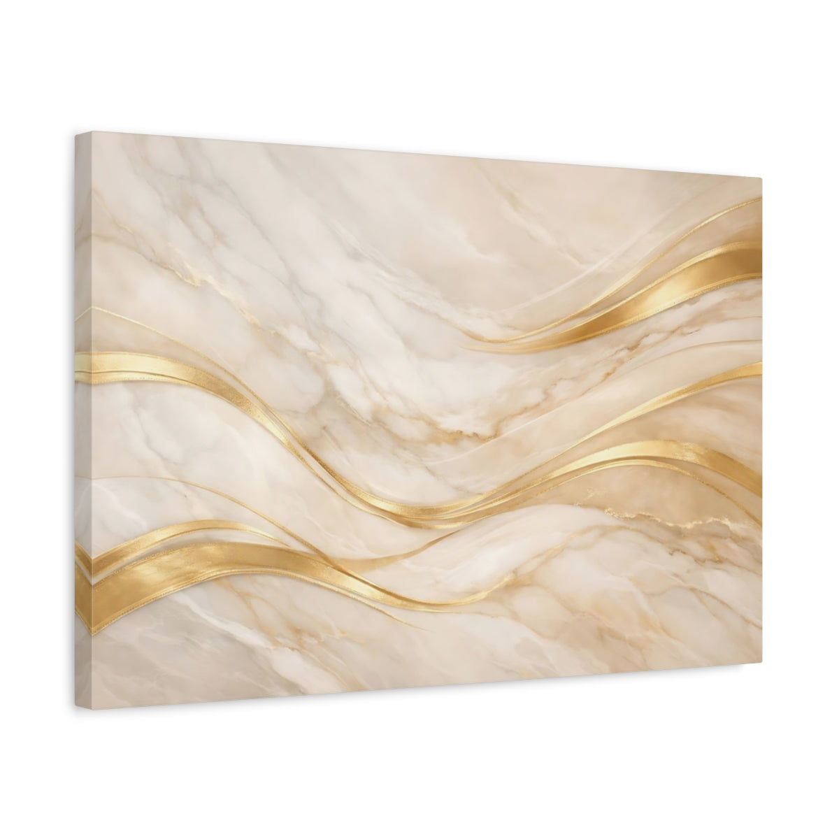 Side Mockup 3. Abstract Marble Waves Gold And Marble shown as stretched canvas wall art