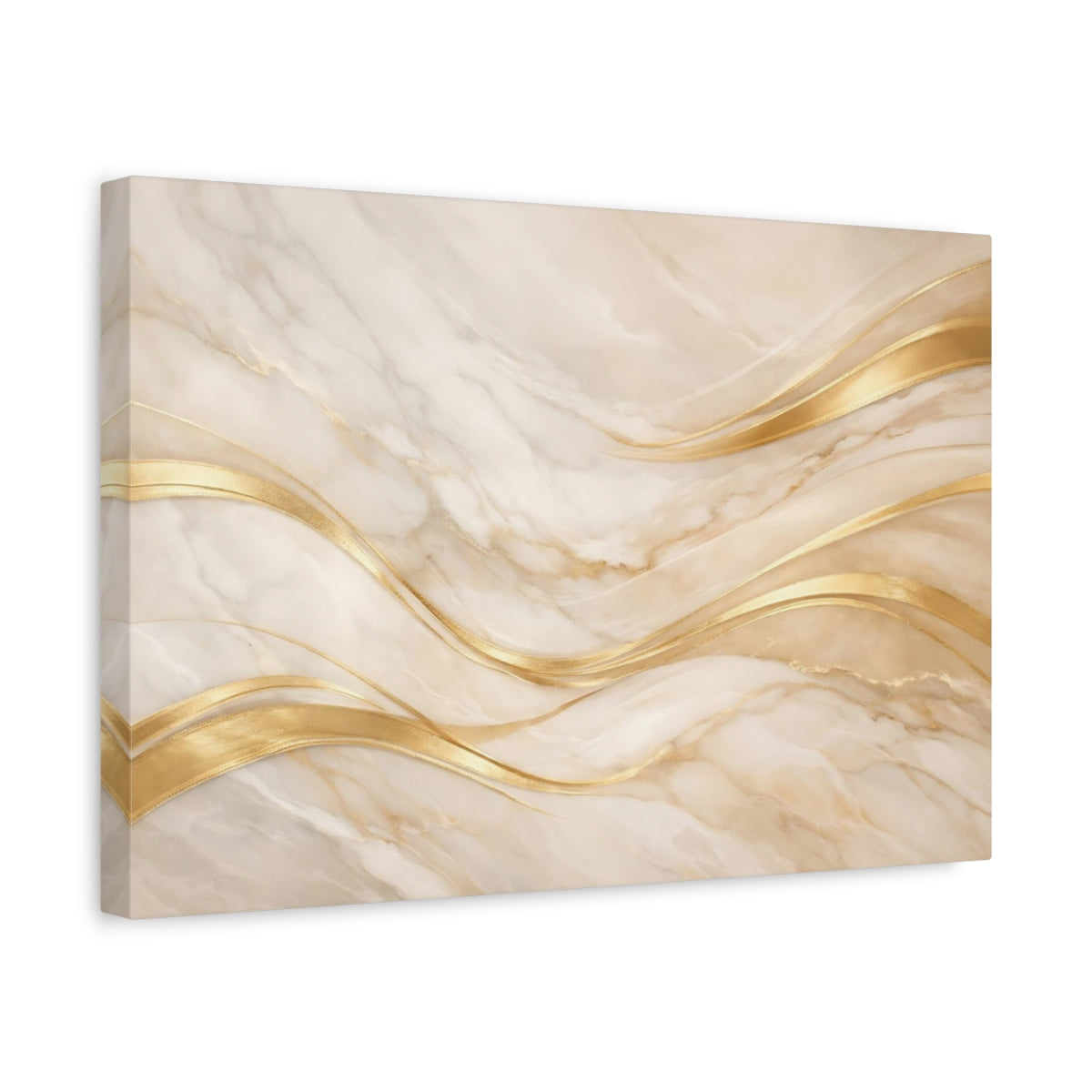 Side Mockup 4. Abstract Marble Waves Gold And Marble shown as stretched canvas wall art