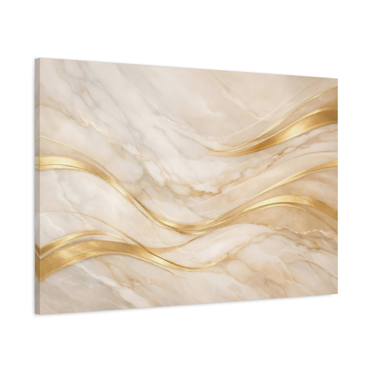 Side Mockup 1. Abstract Marble Waves Gold And Marble shown as stretched canvas wall art