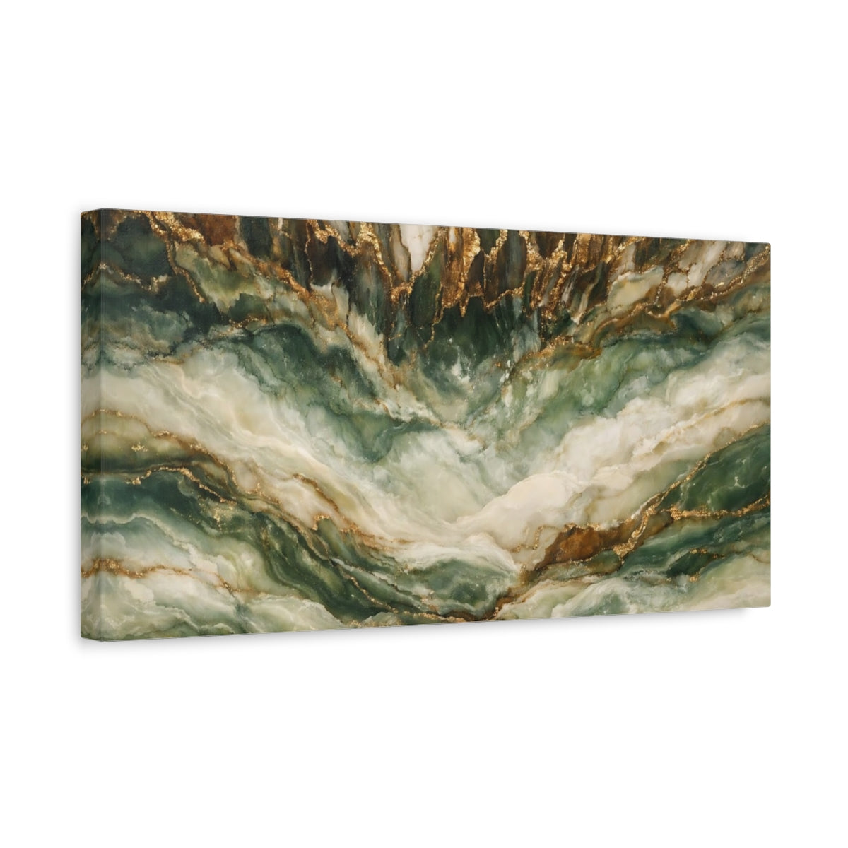 Side Mockup 3. Nature Marble Texture Green Gold Marble shown as stretched canvas wall art