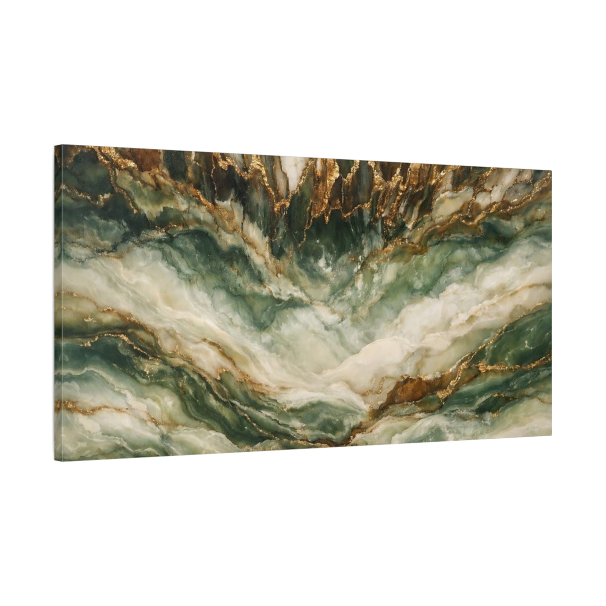Side Mockup 1. Nature Marble Texture Green Gold Marble shown as stretched canvas wall art