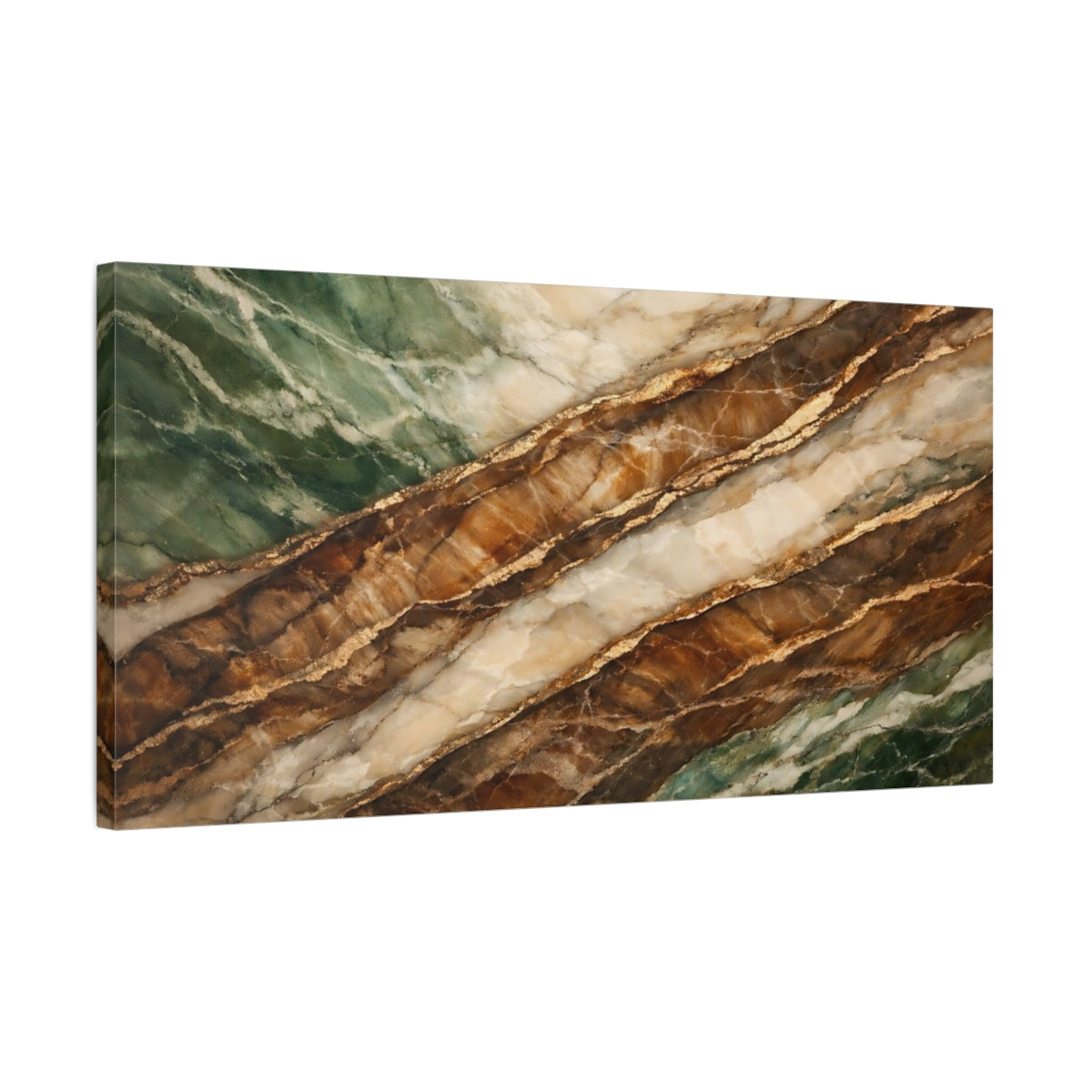 Side Mockup 2. Nature Stone Texture Green Brown Gold Stone shown as stretched canvas wall art