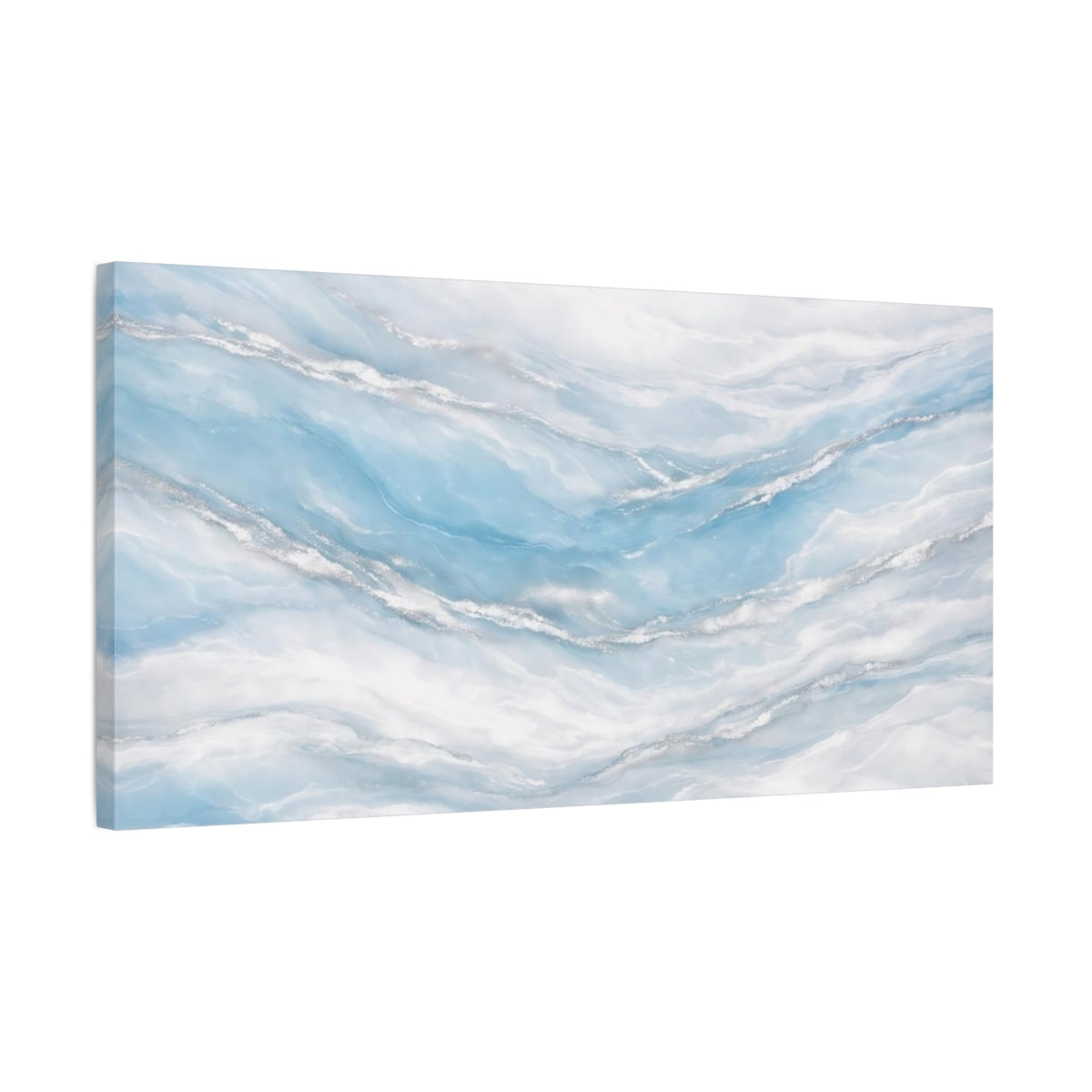Side Mockup 2. Abstract Abstract Waves Blue Silver Abstract shown as stretched canvas wall art