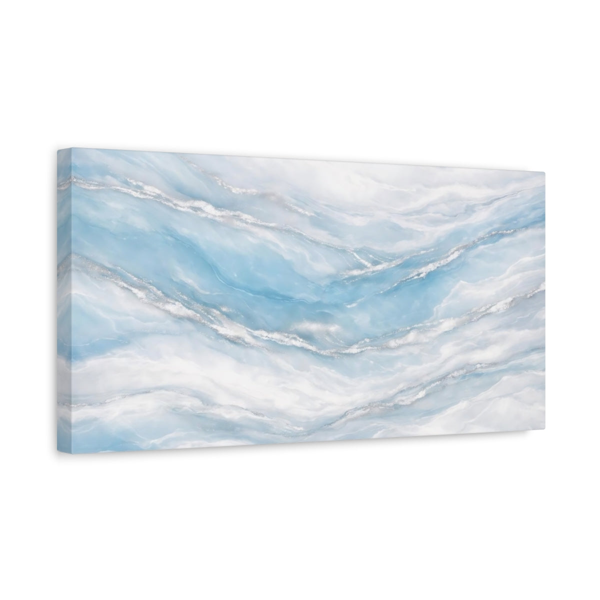 Side Mockup 3. Abstract Abstract Waves Blue Silver Abstract shown as stretched canvas wall art