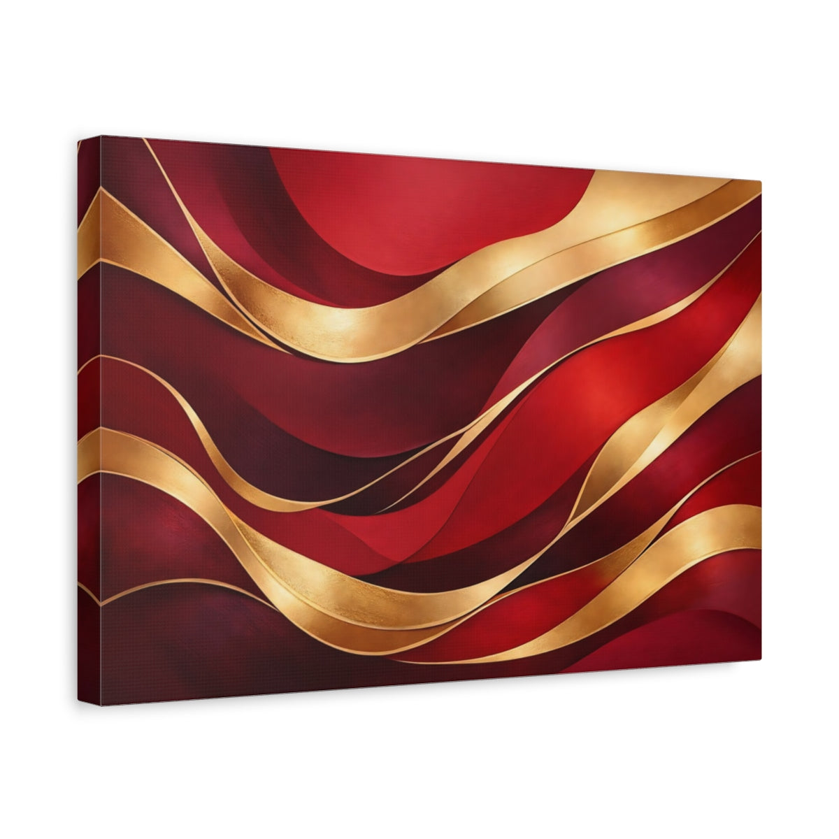 Side Mockup 4. Abstract Abstract Waves Red Gold Abstract shown as stretched canvas wall art