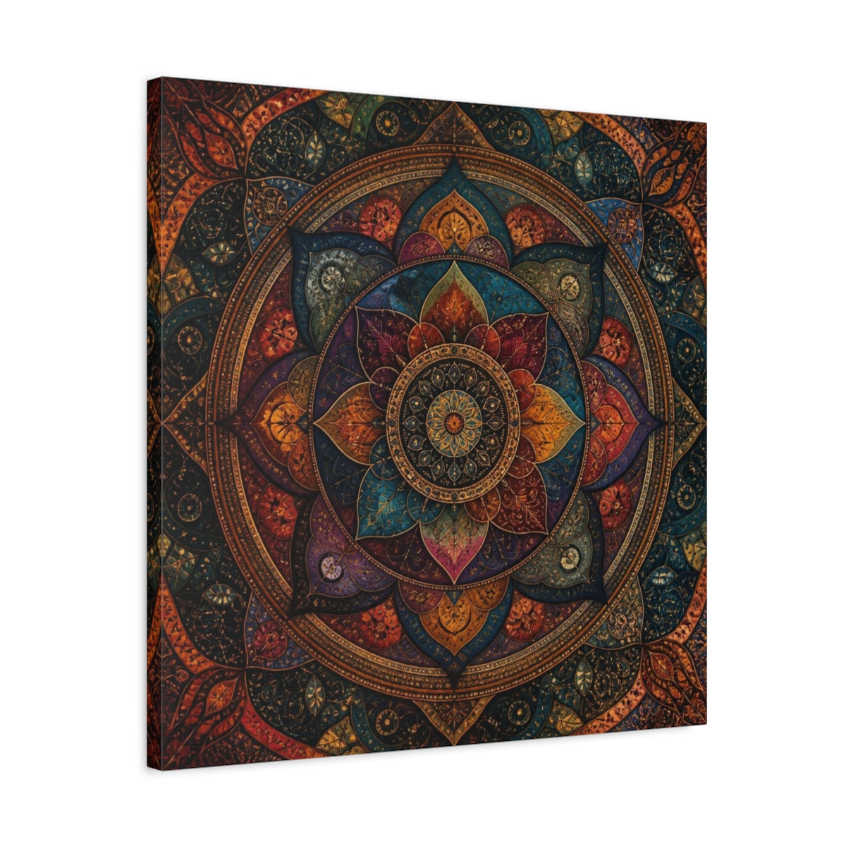 Side Mockup 4. Abstract Mandala Aura shown as canvas print