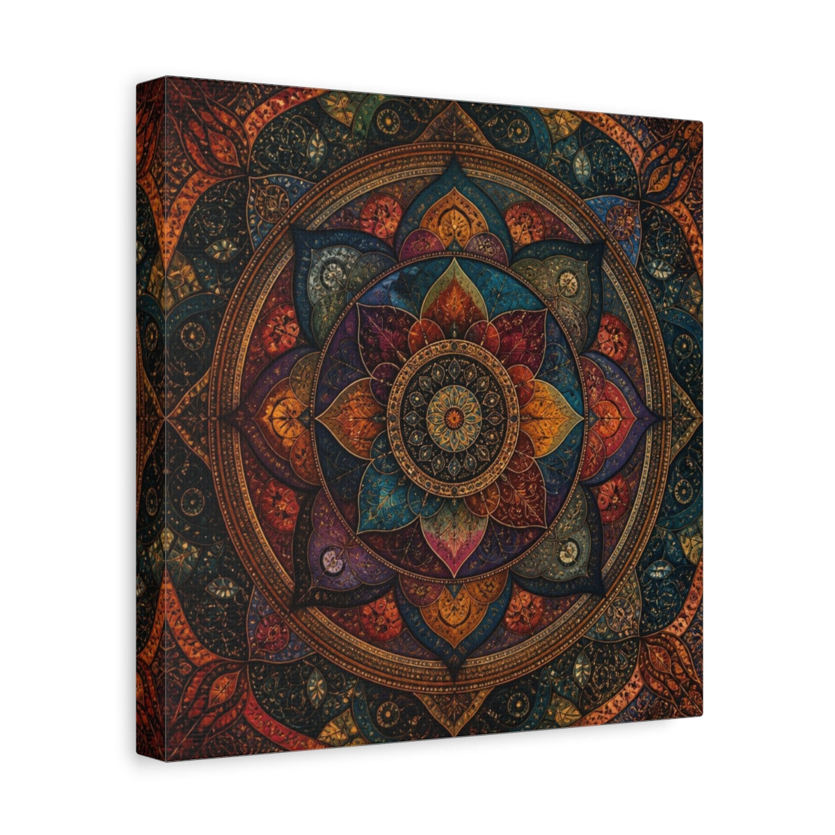 Side Mockup 8. Abstract Mandala Aura shown as canvas print