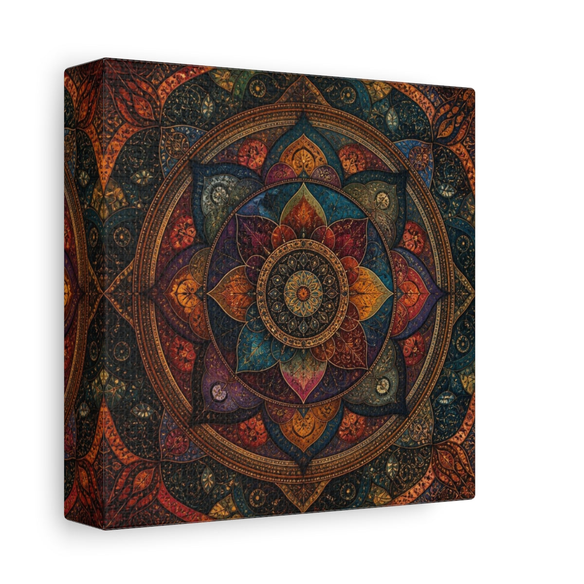 Side Mockup 2. Abstract Mandala Aura shown as canvas print