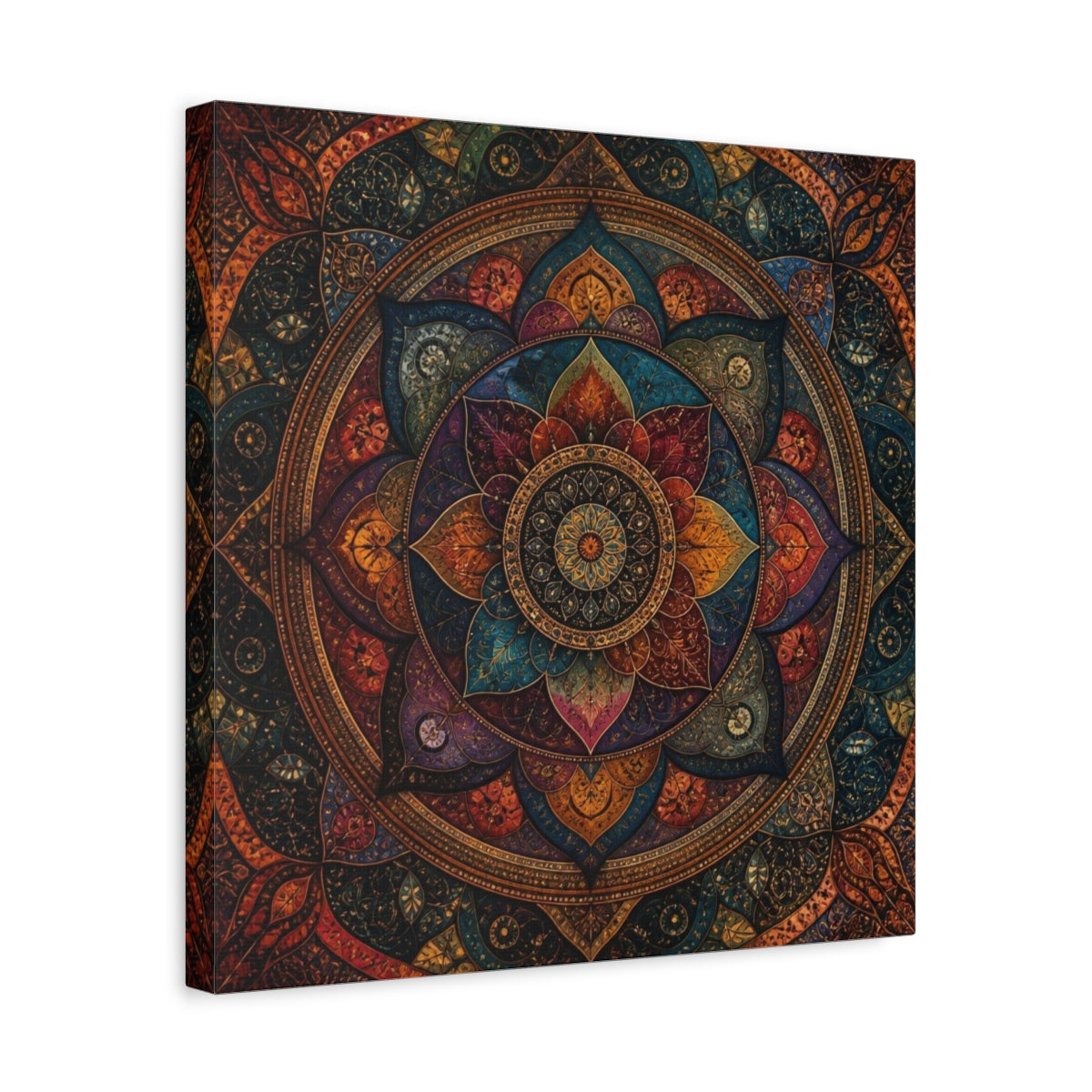 Side Mockup 6. Abstract Mandala Aura shown as canvas print