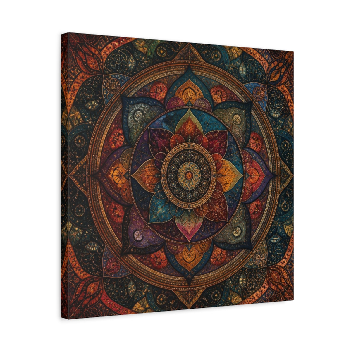Side Mockup 5. Abstract Mandala Aura shown as canvas print