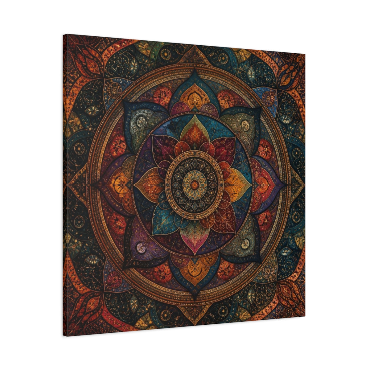 Side Mockup 1. Abstract Mandala Aura shown as canvas print