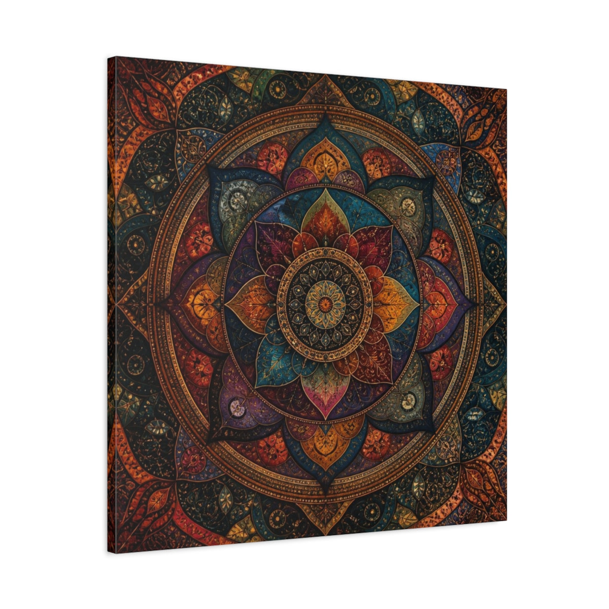 Side Mockup 3. Abstract Mandala Aura shown as canvas print