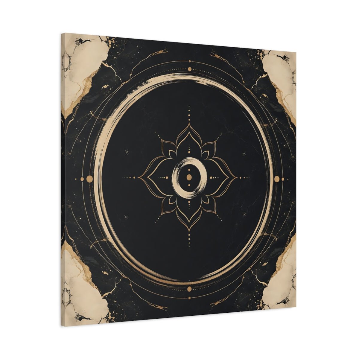 Abstract Mandala Black And Gold Canvas Print Wall Art – modern Living Room, Above Couch - YesArtYes