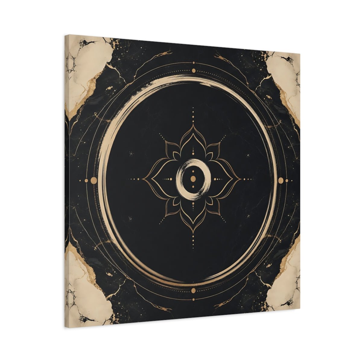 Abstract Mandala Black And Gold Canvas Print Wall Art – modern Living Room, Above Couch - YesArtYes