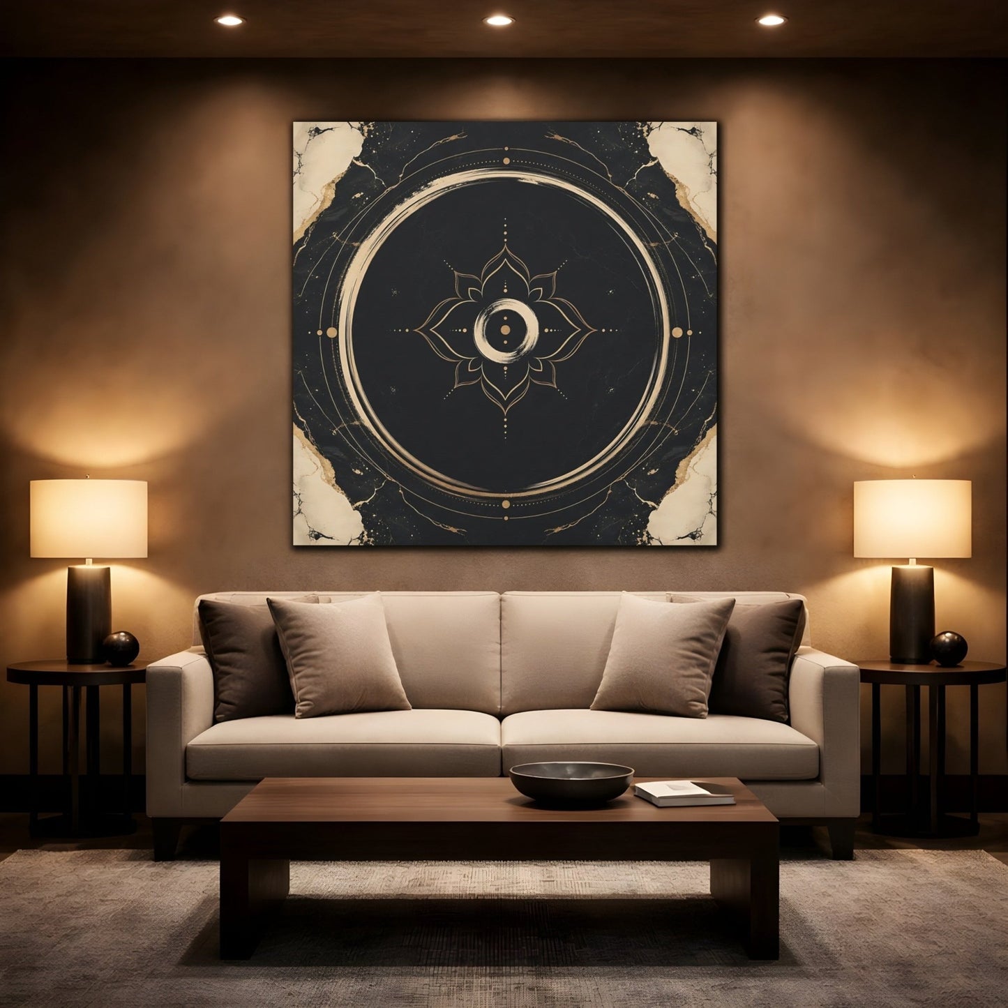 Abstract Mandala Black And Gold Canvas Print Wall Art – modern Living Room, Above Couch - YesArtYes