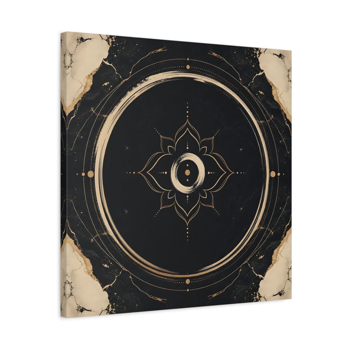 Abstract Mandala Black And Gold Canvas Print Wall Art – modern Living Room, Above Couch - YesArtYes