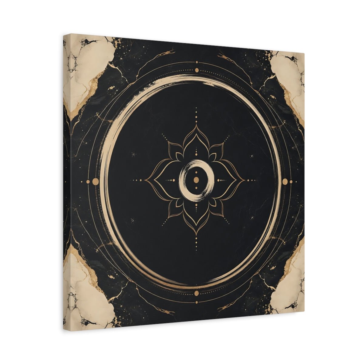 Abstract Mandala Black And Gold Canvas Print Wall Art – modern Living Room, Above Couch - YesArtYes