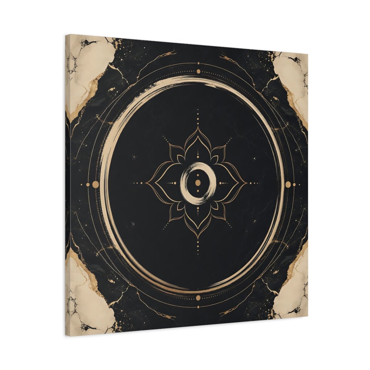 Abstract Mandala Black And Gold Canvas Print Wall Art – modern Living Room, Above Couch - YesArtYes