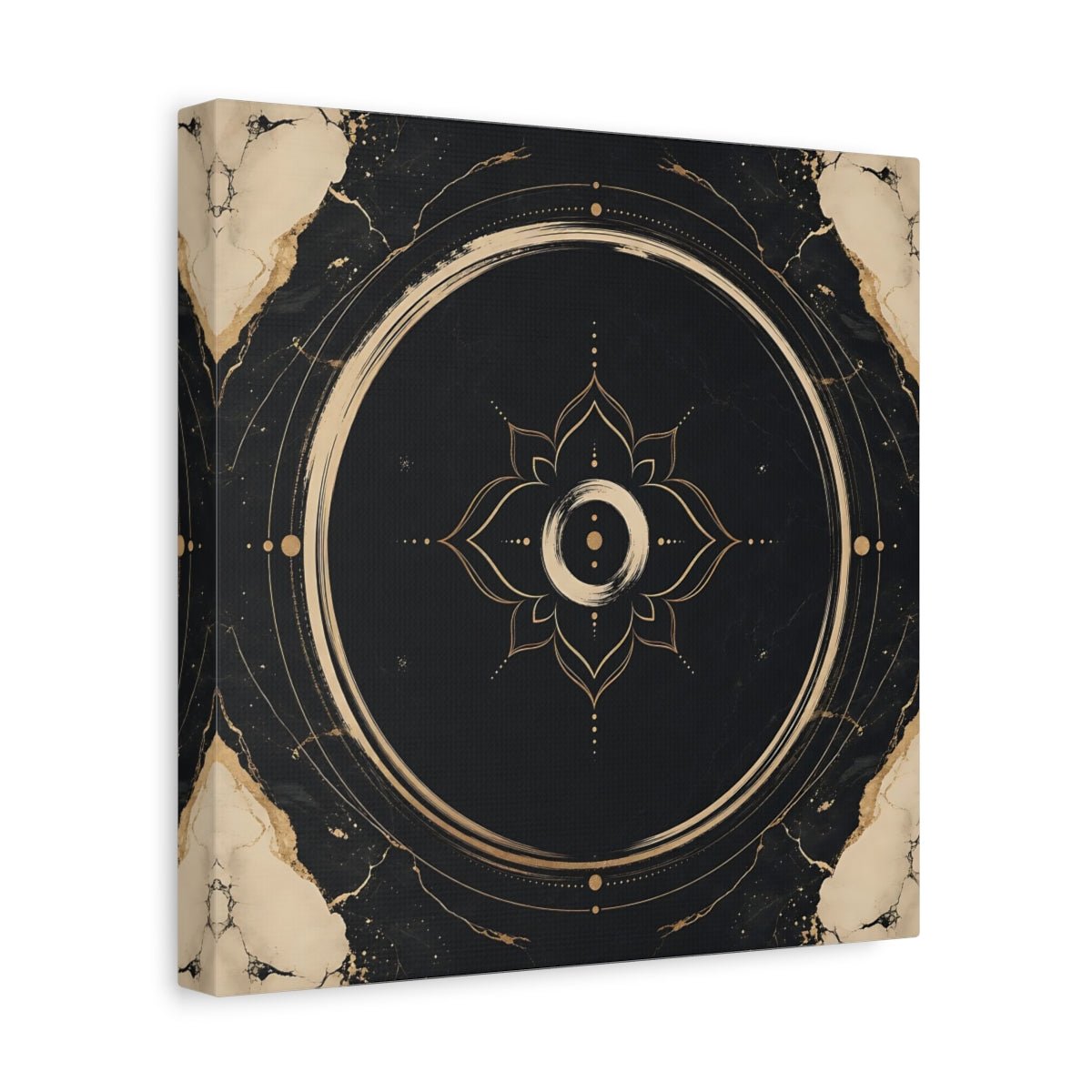 Abstract Mandala Black And Gold Canvas Print Wall Art – modern Living Room, Above Couch - YesArtYes
