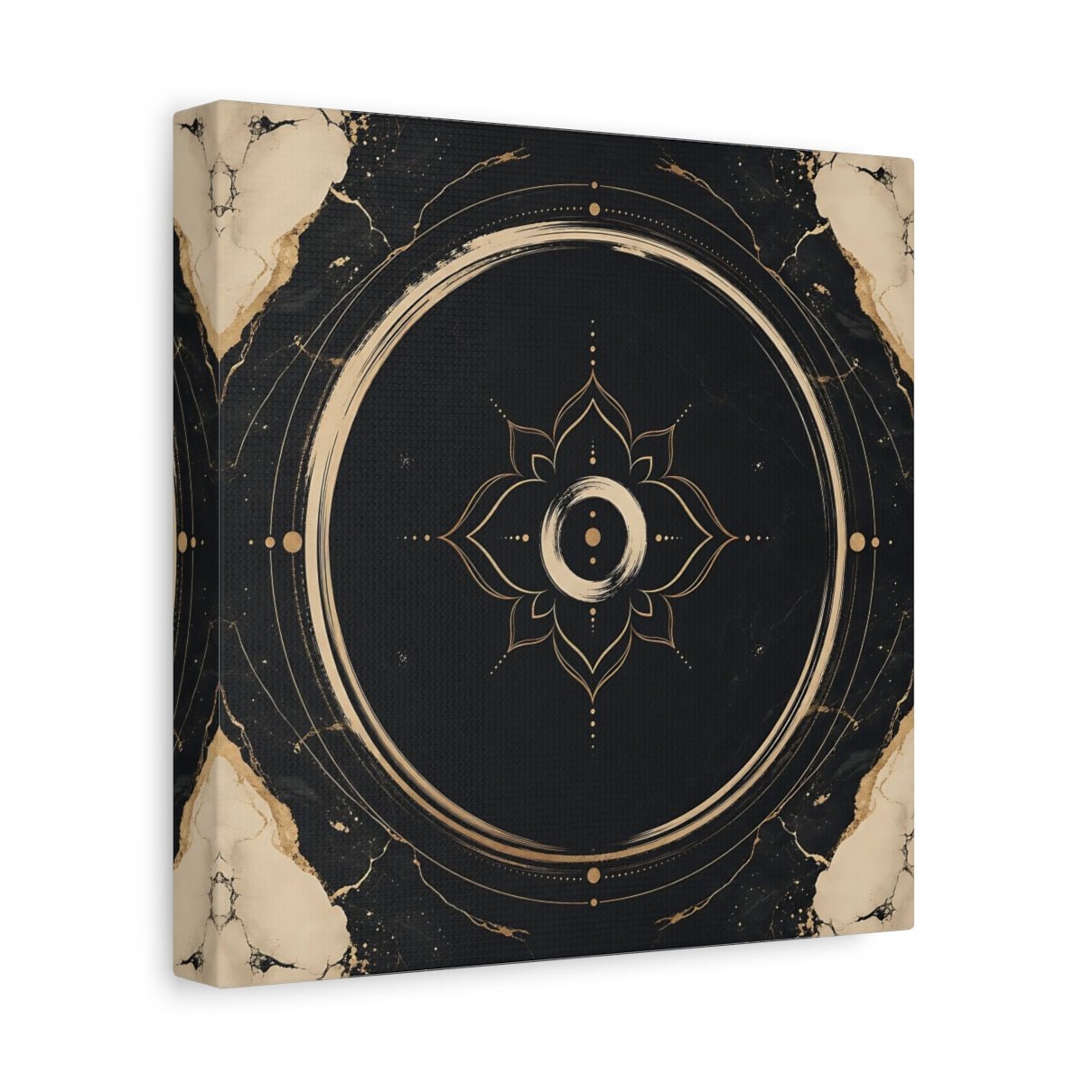 Abstract Mandala Black And Gold Canvas Print Wall Art – modern Living Room, Above Couch - YesArtYes