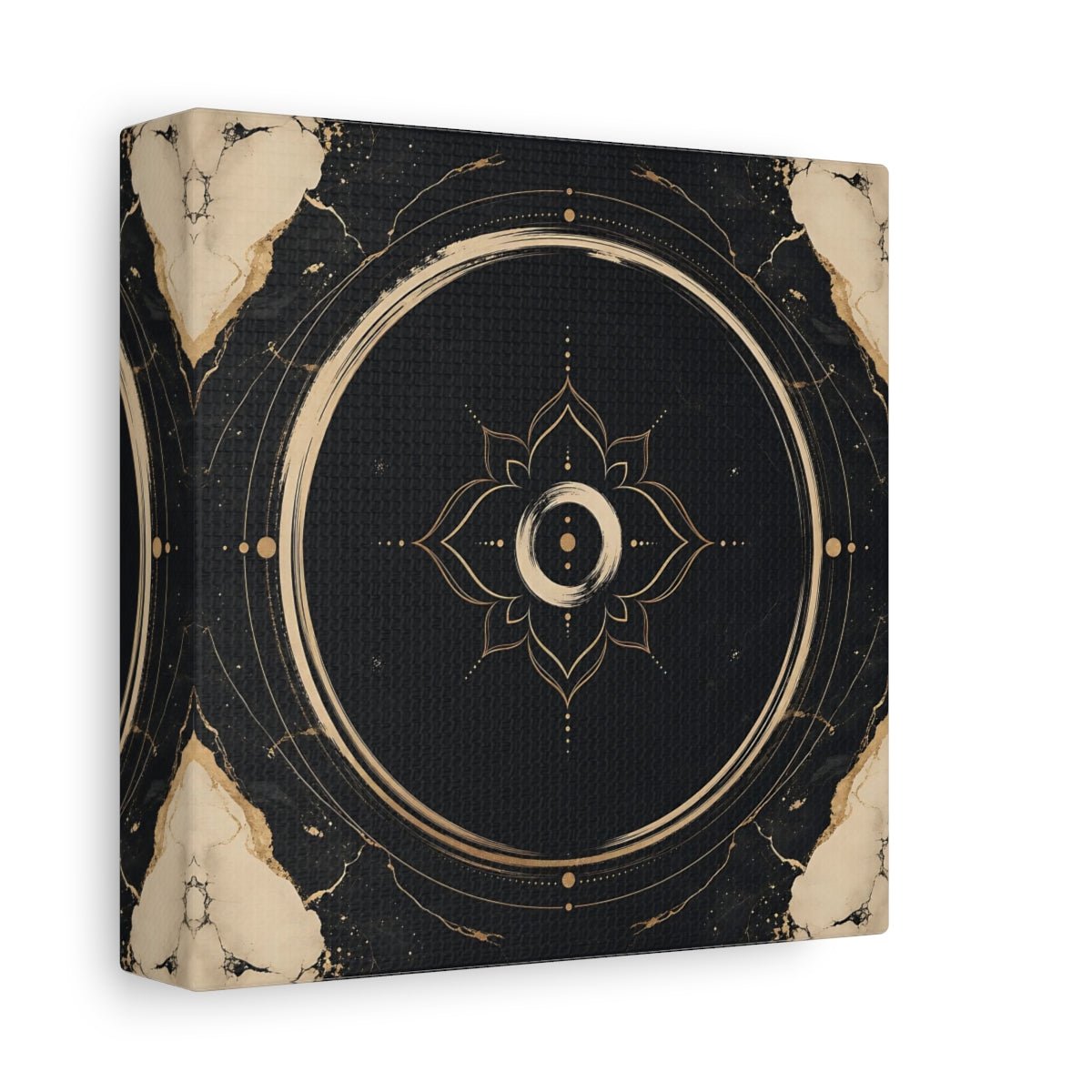 Abstract Mandala Black And Gold Canvas Print Wall Art – modern Living Room, Above Couch - YesArtYes