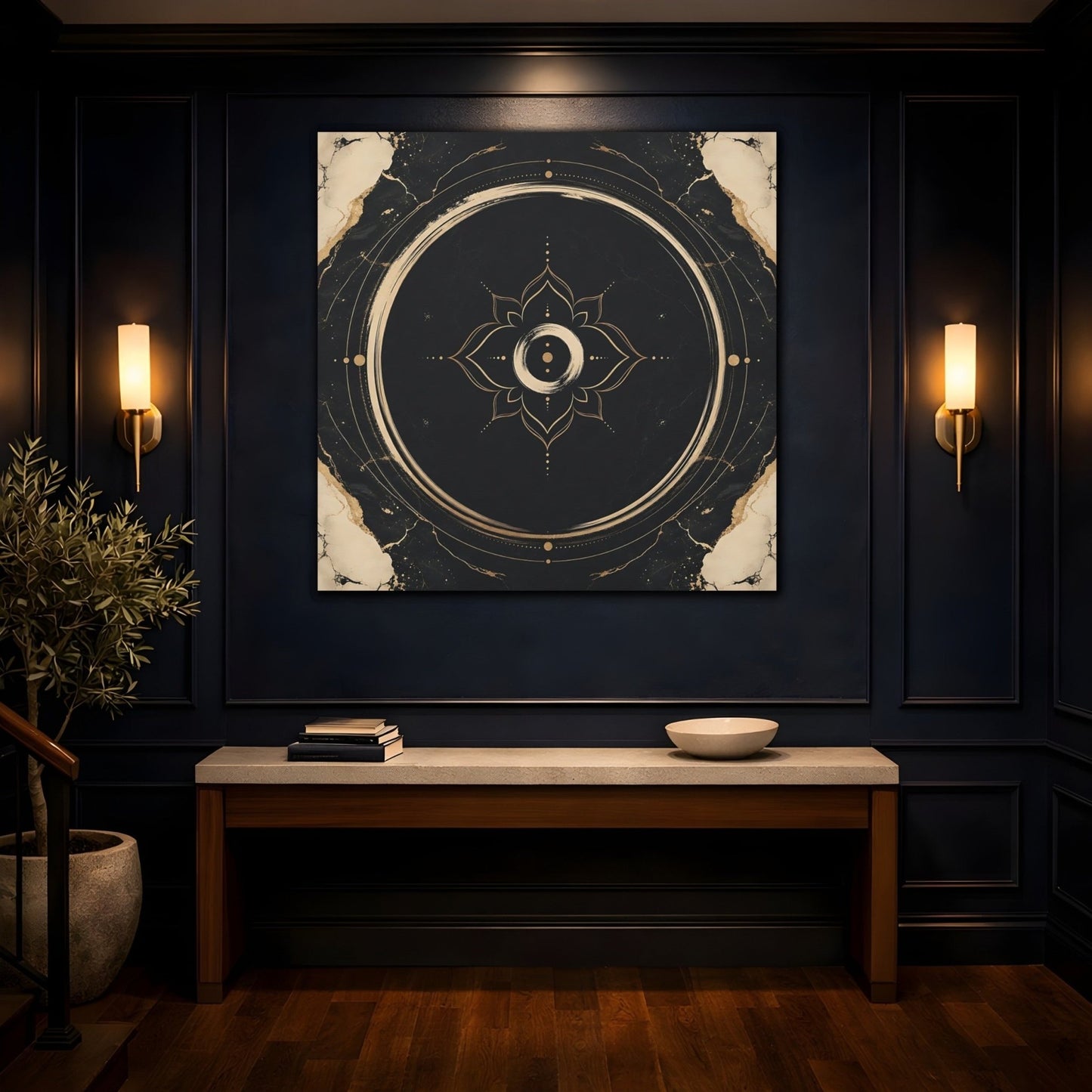 Abstract Mandala Black And Gold Canvas Print Wall Art – modern Living Room, Above Couch - YesArtYes
