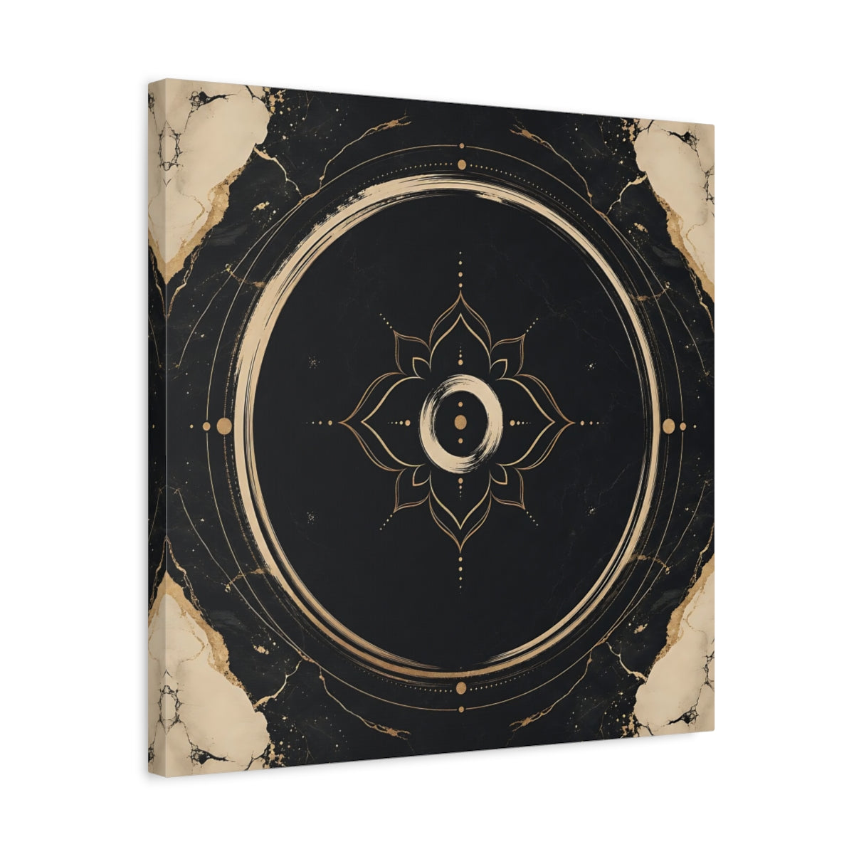 Side Mockup 5. Abstract Mandala Black And Gold shown as canvas print