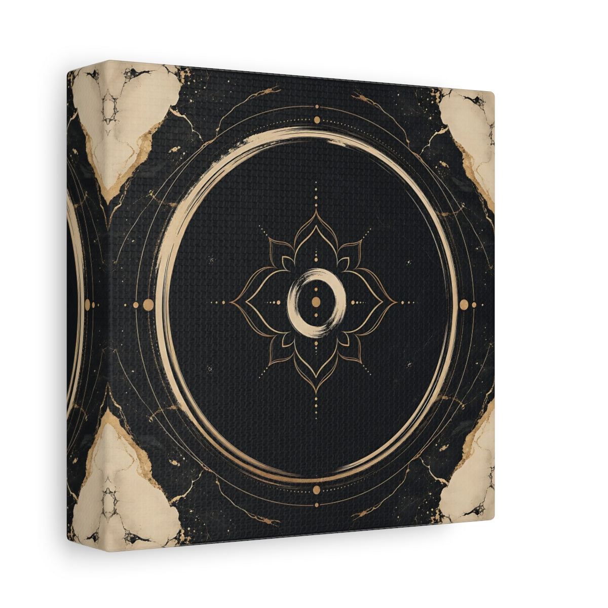 Side Mockup 2. Abstract Mandala Black And Gold shown as canvas print