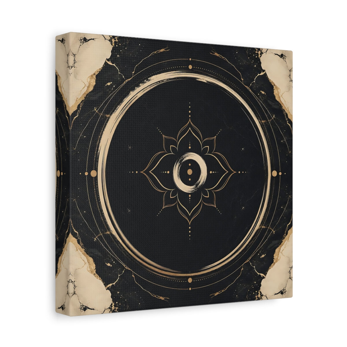 Side Mockup 9. Abstract Mandala Black And Gold shown as canvas print