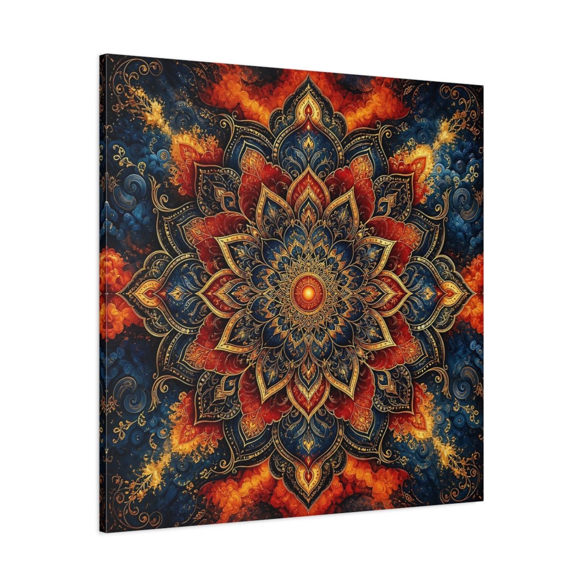 Abstract Mandala Blue Red Canvas Print – Living Room, Above Couch - YesArtYes