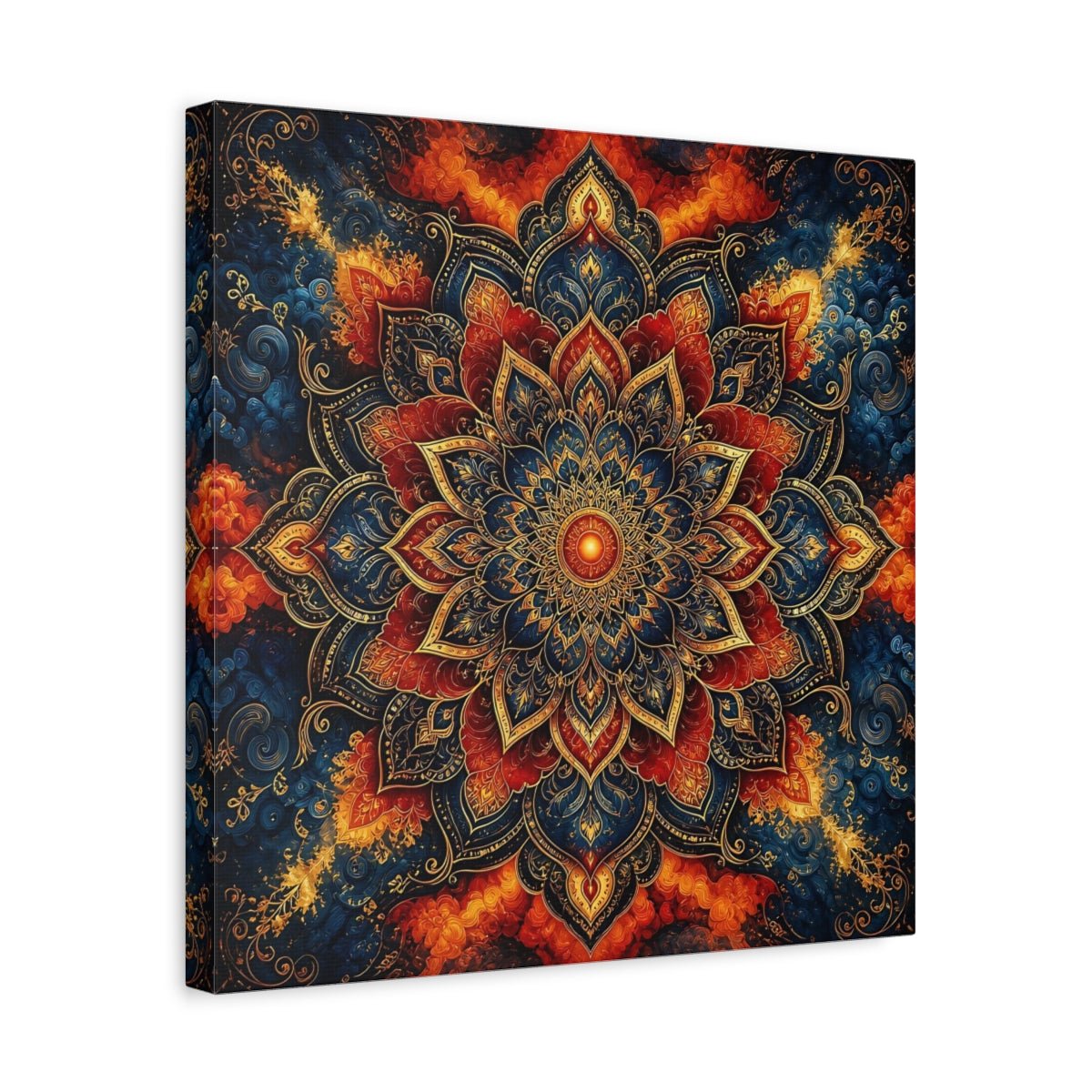 Abstract Mandala Blue Red Canvas Print – Living Room, Above Couch - YesArtYes
