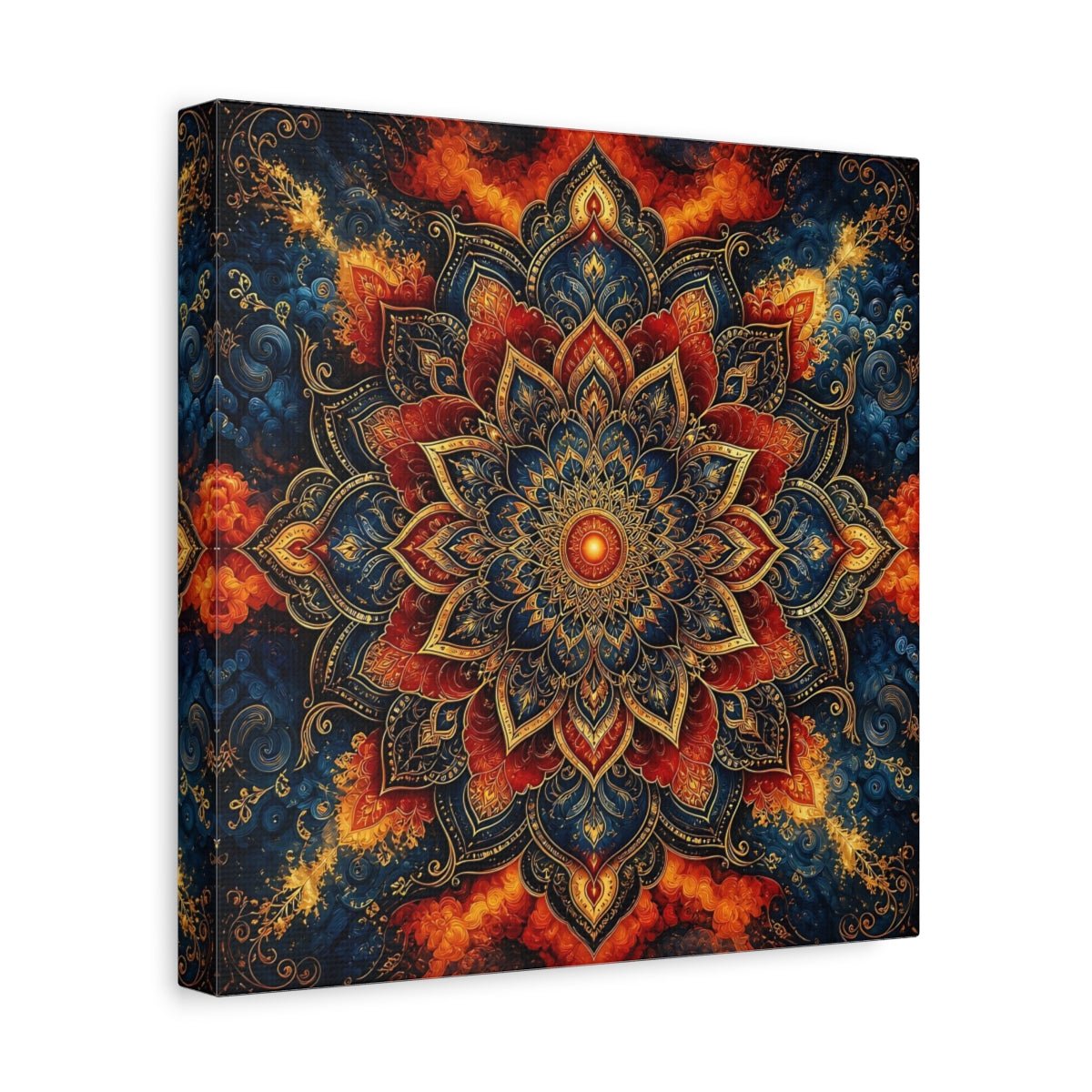 Abstract Mandala Blue Red Canvas Print – Living Room, Above Couch - YesArtYes
