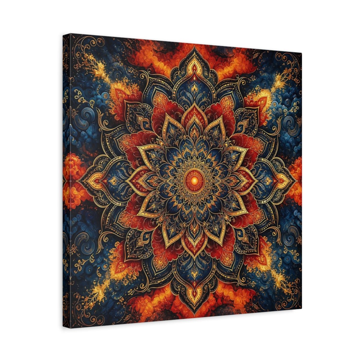 Abstract Mandala Blue Red Canvas Print – Living Room, Above Couch - YesArtYes