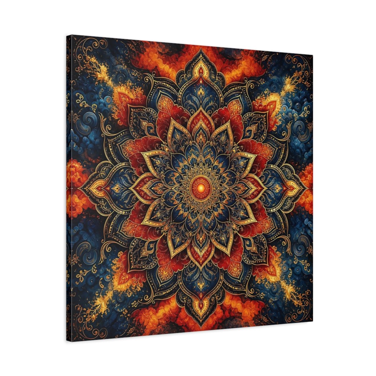 Abstract Mandala Blue Red Canvas Print – Living Room, Above Couch - YesArtYes