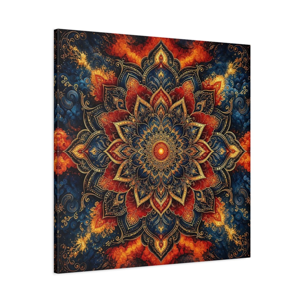 Abstract Mandala Blue Red Canvas Print – Living Room, Above Couch - YesArtYes