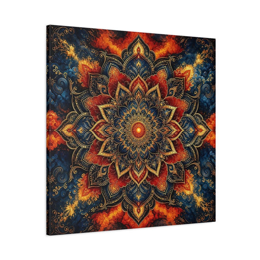 Abstract Mandala Blue Red Canvas Print – Living Room, Above Couch - YesArtYes