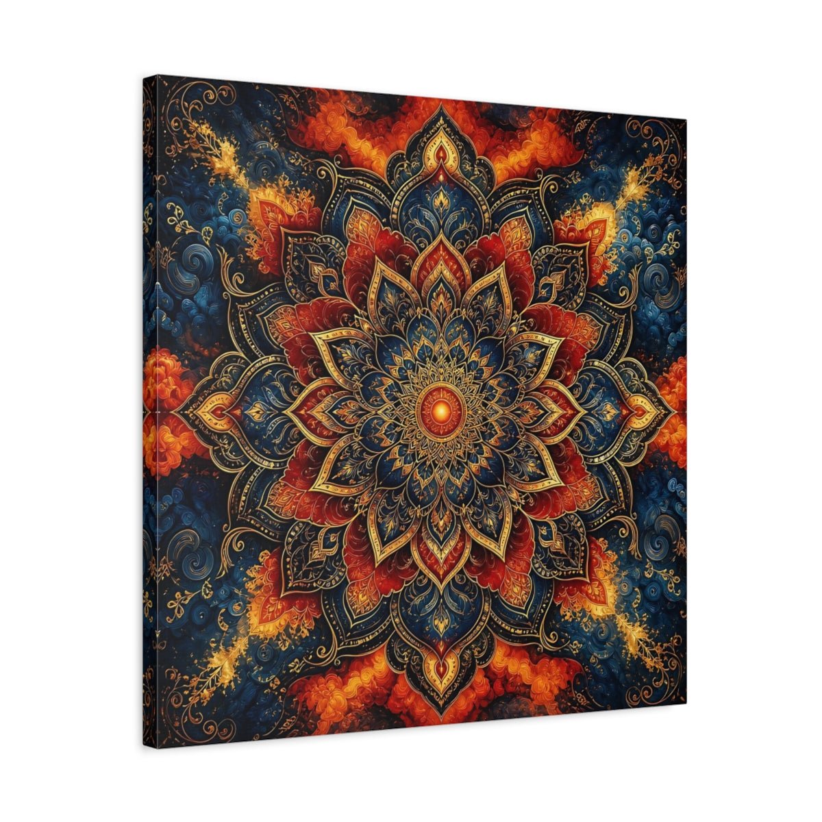 Abstract Mandala Blue Red Canvas Print – Living Room, Above Couch - YesArtYes