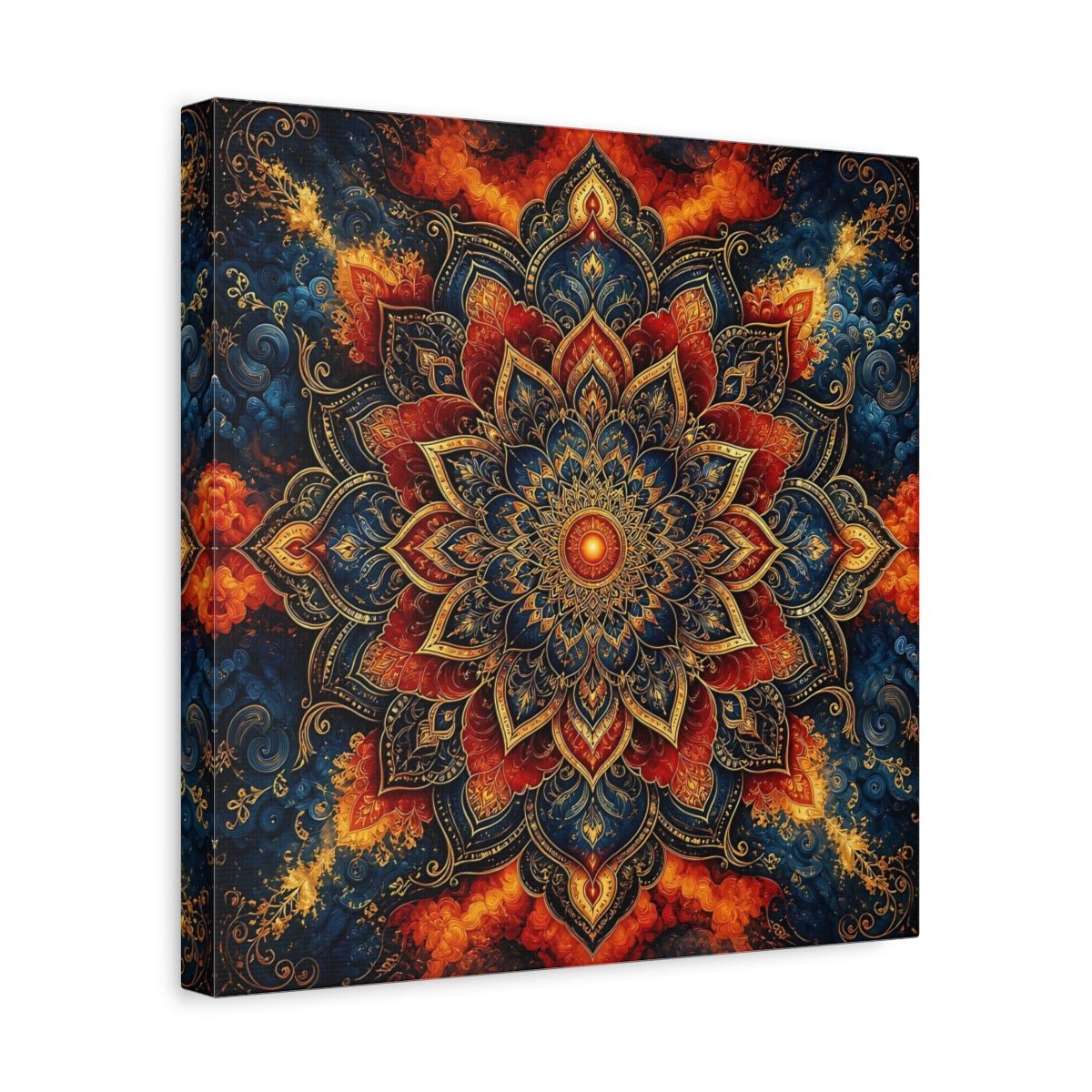 Abstract Mandala Blue Red Canvas Print – Living Room, Above Couch - YesArtYes