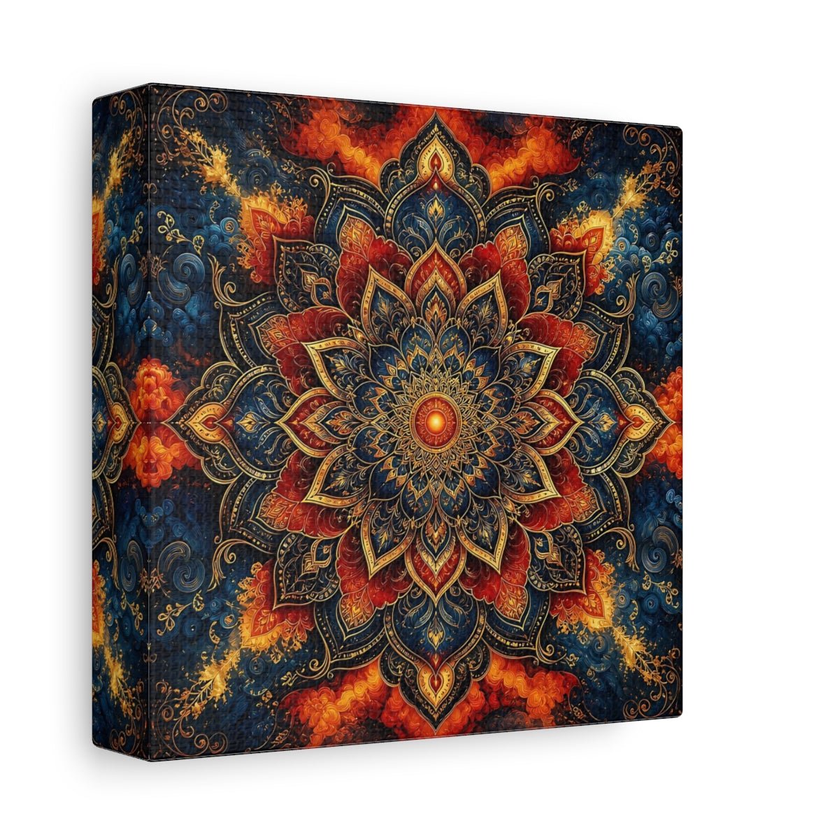 Abstract Mandala Blue Red Canvas Print – Living Room, Above Couch - YesArtYes