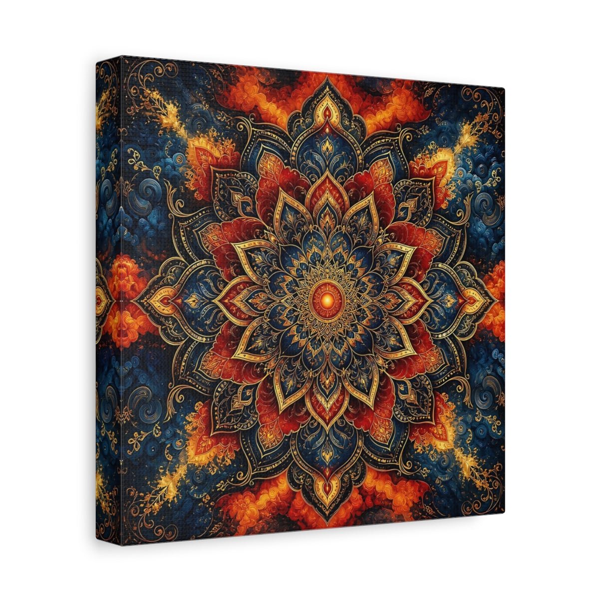 Abstract Mandala Blue Red Canvas Print – Living Room, Above Couch - YesArtYes