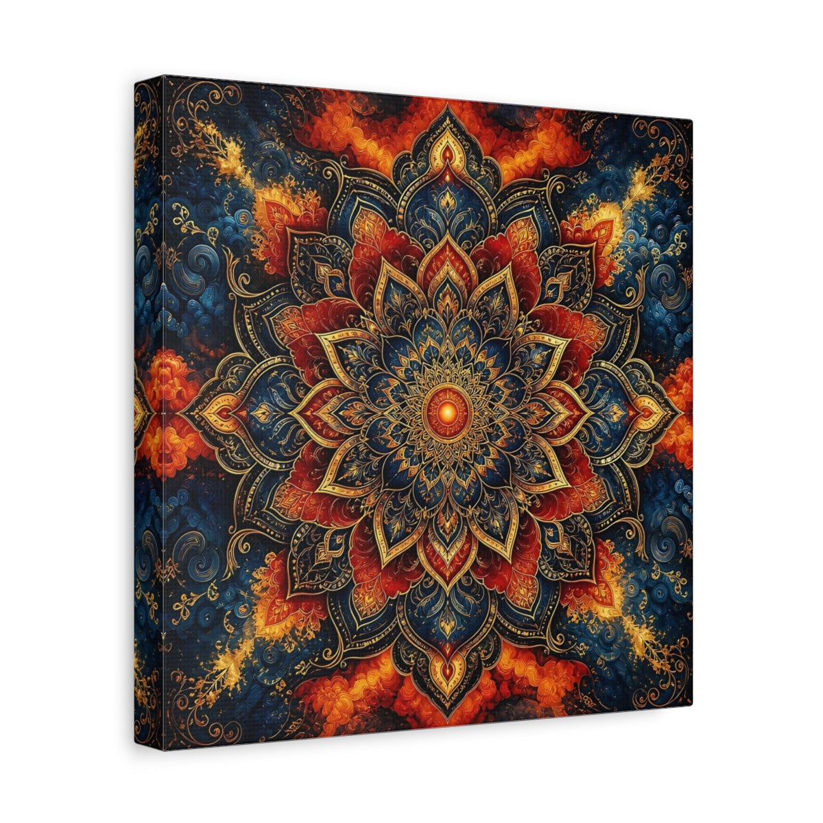Side Mockup 8. Abstract Mandala Blue Red Mandala shown as canvas print