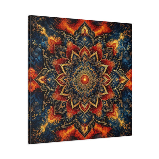 Main Mockup. Abstract Mandala Blue Red Mandala shown as canvas print