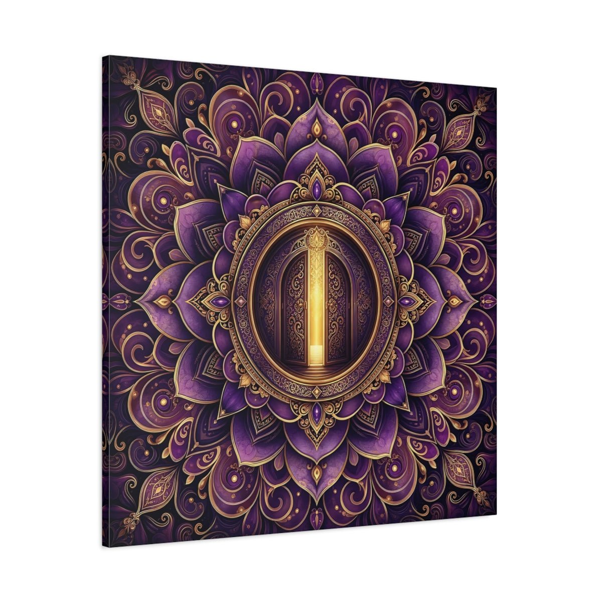 Abstract Mandala Door Purple Gold Canvas Print Wall Art – Ornate Living Room, Above Console Table - YesArtYes