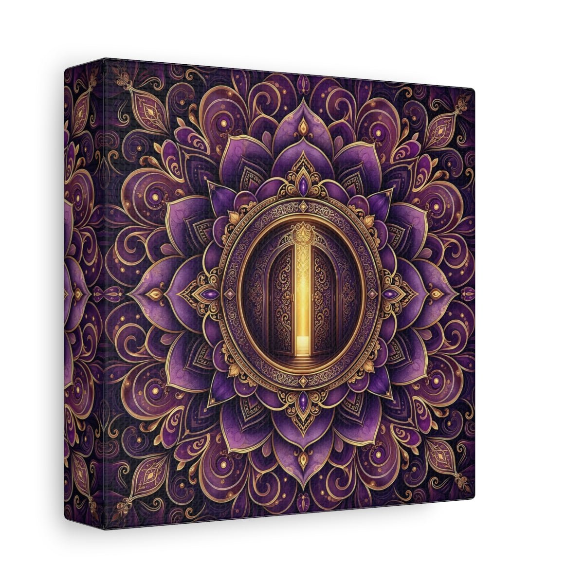Abstract Mandala Door Purple Gold Canvas Print Wall Art – Ornate Living Room, Above Console Table - YesArtYes